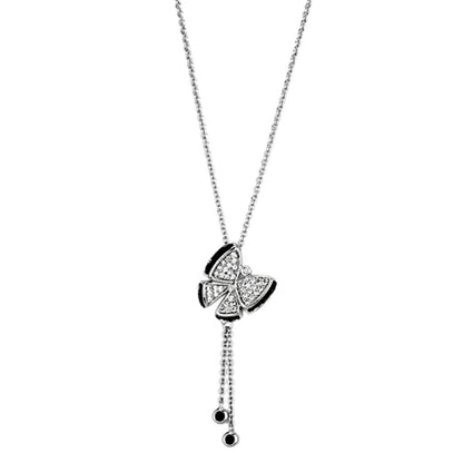 3W441 - Rhodium + Ruthenium Brass Necklace with AAA Grade CZ  in Black Diamond-0