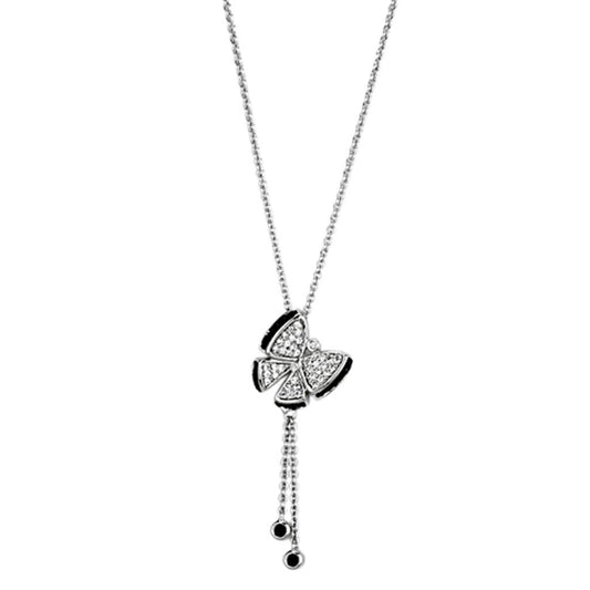 3W441 - Rhodium + Ruthenium Brass Necklace with AAA Grade CZ  in Black Diamond-0