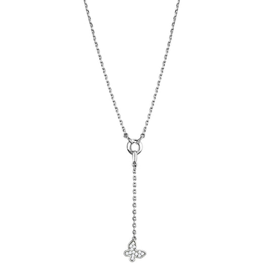 3W443 - Rhodium Brass Necklace with AAA Grade CZ  in Clear-0