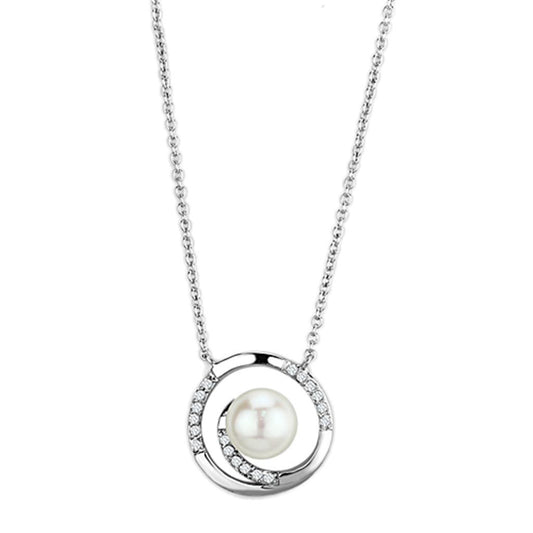 3W444 - Rhodium Brass Necklace with Synthetic Pearl in White-0