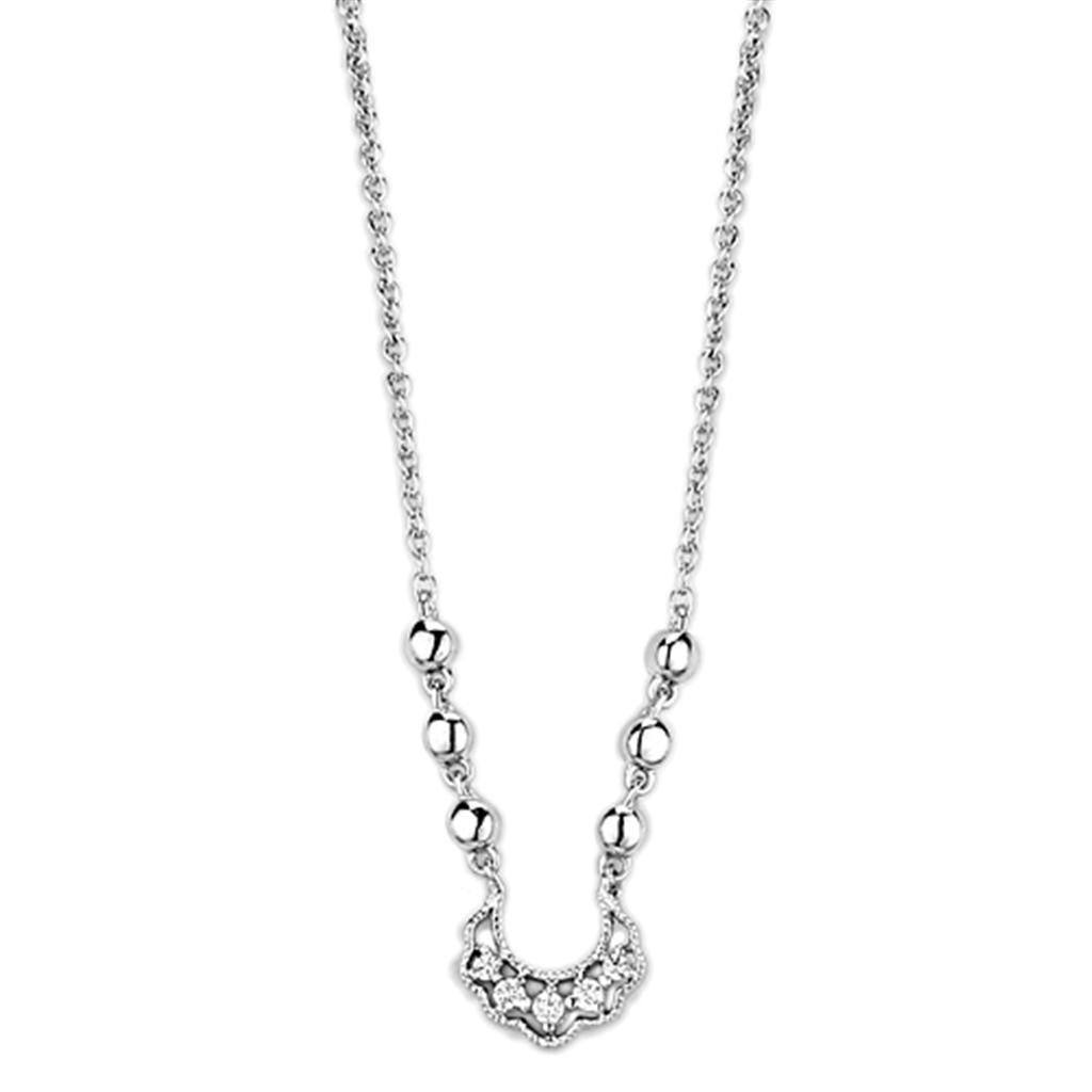 3W448 - Rhodium Brass Necklace with AAA Grade CZ  in Clear-0