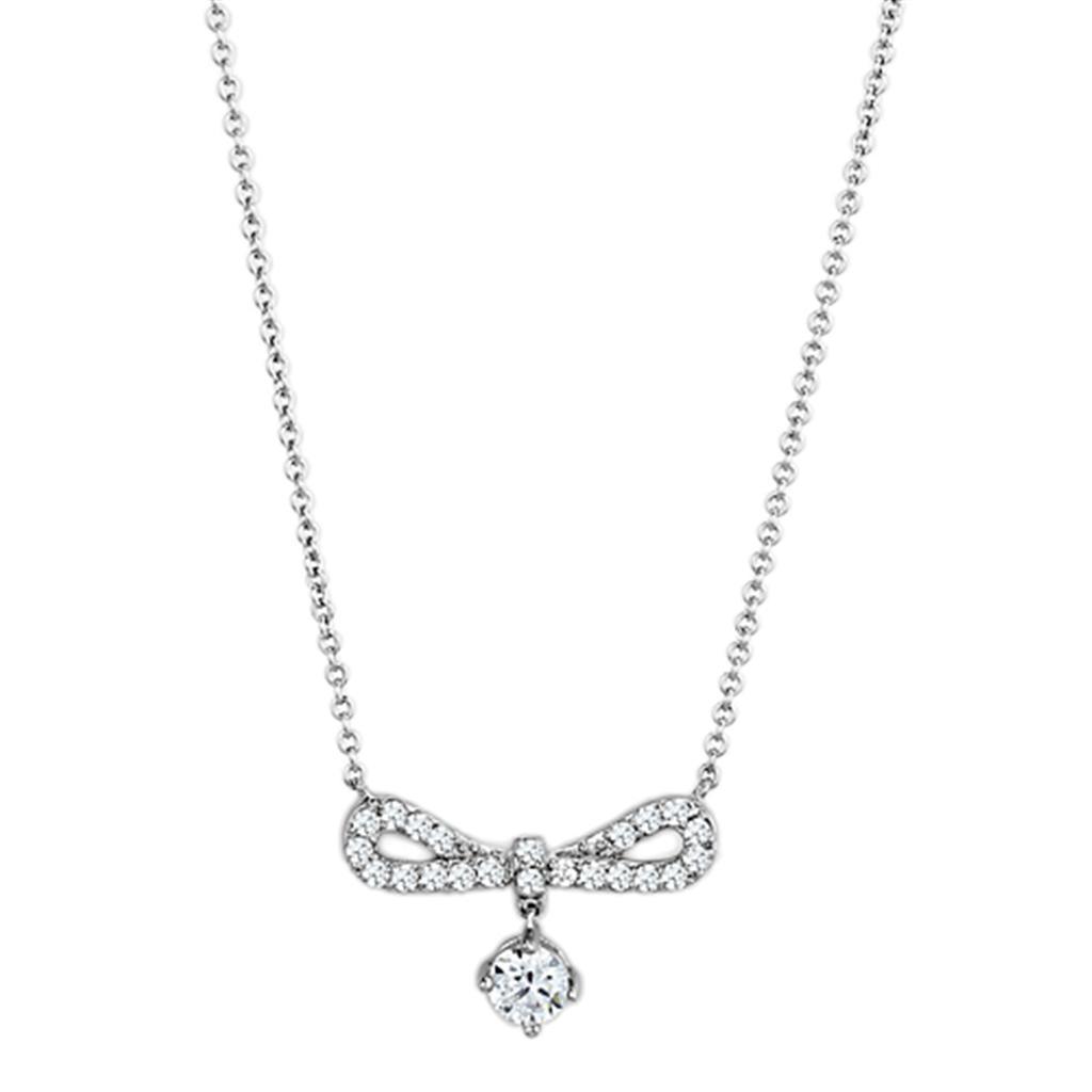 3W452 - Rhodium Brass Necklace with AAA Grade CZ  in Clear-0