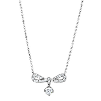 3W452 - Rhodium Brass Necklace with AAA Grade CZ  in Clear-0