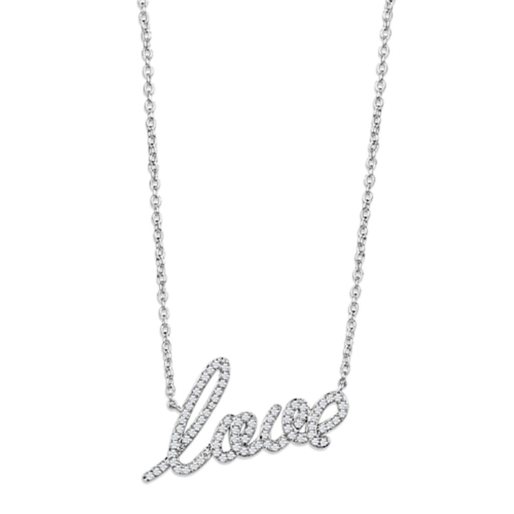 3W453 - Rhodium Brass Necklace with AAA Grade CZ  in Clear-0