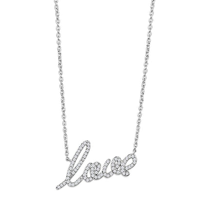 3W453 - Rhodium Brass Necklace with AAA Grade CZ  in Clear-0