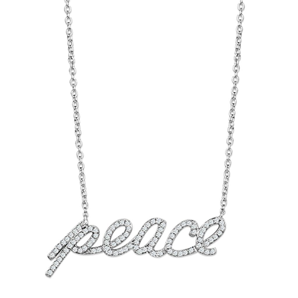 3W457 - Rhodium Brass Necklace with AAA Grade CZ  in Clear-0