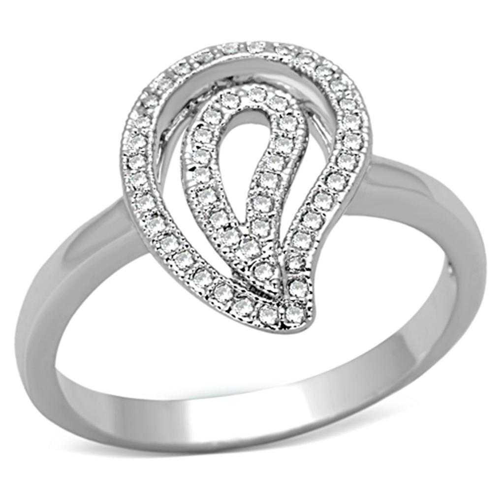 3W463 - Rhodium Brass Ring with AAA Grade CZ  in Clear-0