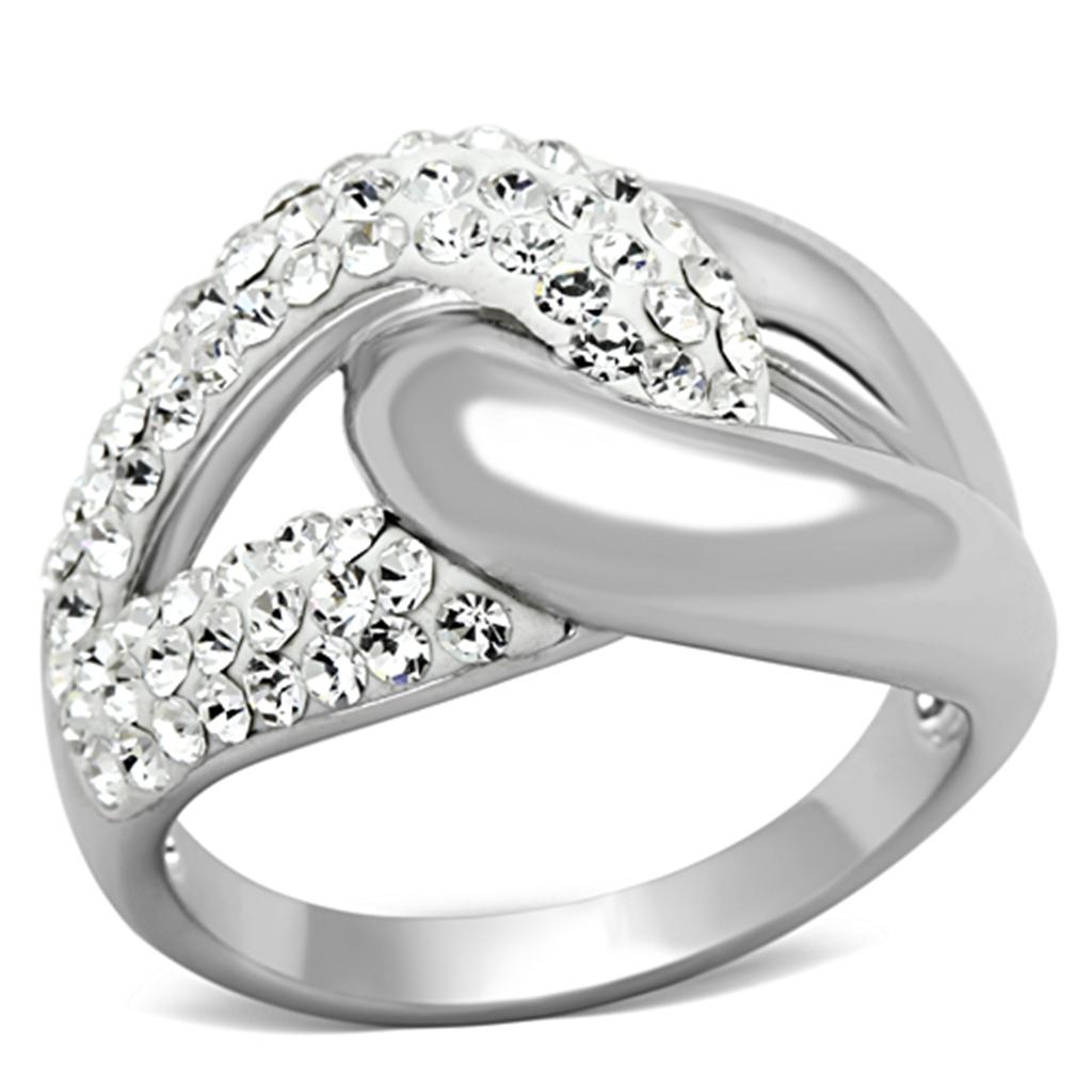 3W466 - Rhodium Brass Ring with Top Grade Crystal  in Clear-0