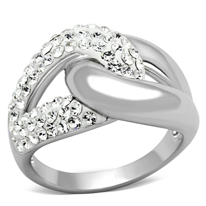3W466 - Rhodium Brass Ring with Top Grade Crystal  in Clear-0