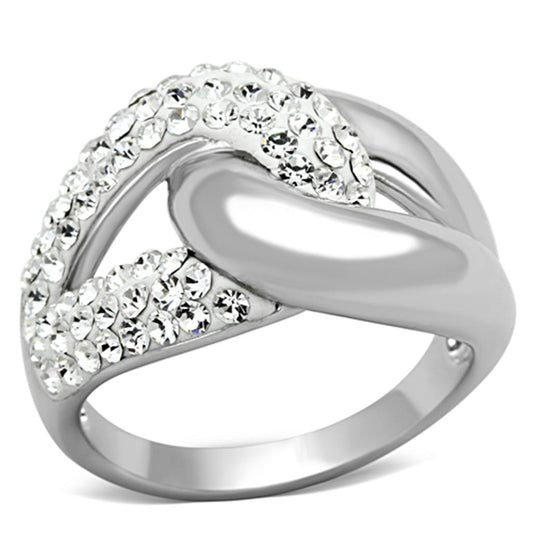 3W466 - Rhodium Brass Ring with Top Grade Crystal  in Clear-0