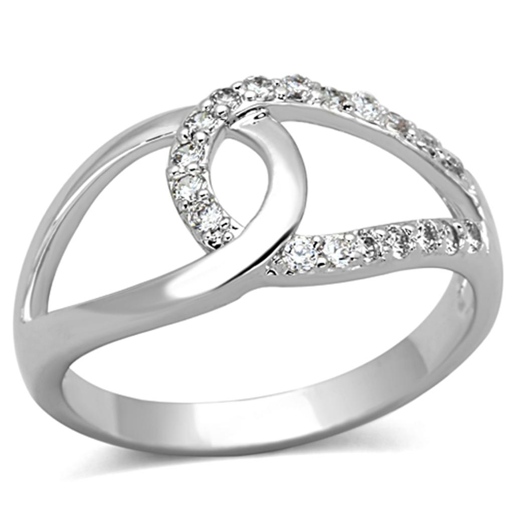 3W474 - Rhodium Brass Ring with AAA Grade CZ  in Clear-0