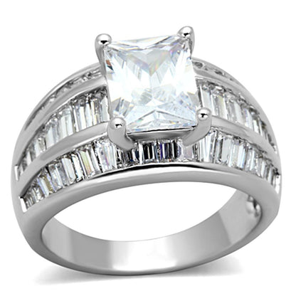 3W475 - Rhodium Brass Ring with AAA Grade CZ  in Clear-0