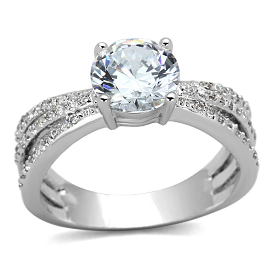 3W478 - Rhodium Brass Ring with AAA Grade CZ  in Clear-0