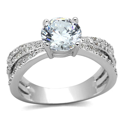 3W478 - Rhodium Brass Ring with AAA Grade CZ  in Clear-0
