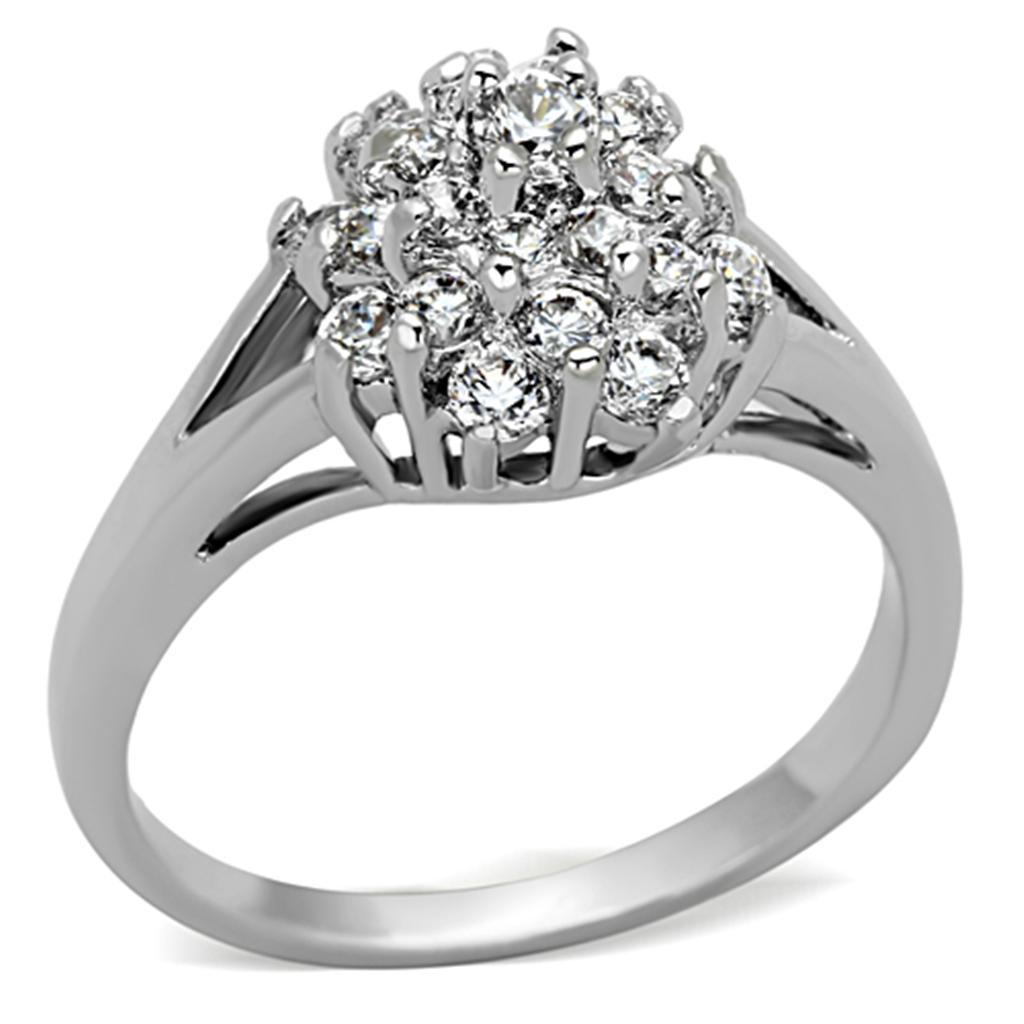 3W479 - Rhodium Brass Ring with AAA Grade CZ  in Clear-0