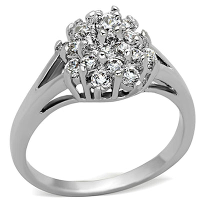3W479 - Rhodium Brass Ring with AAA Grade CZ  in Clear-0
