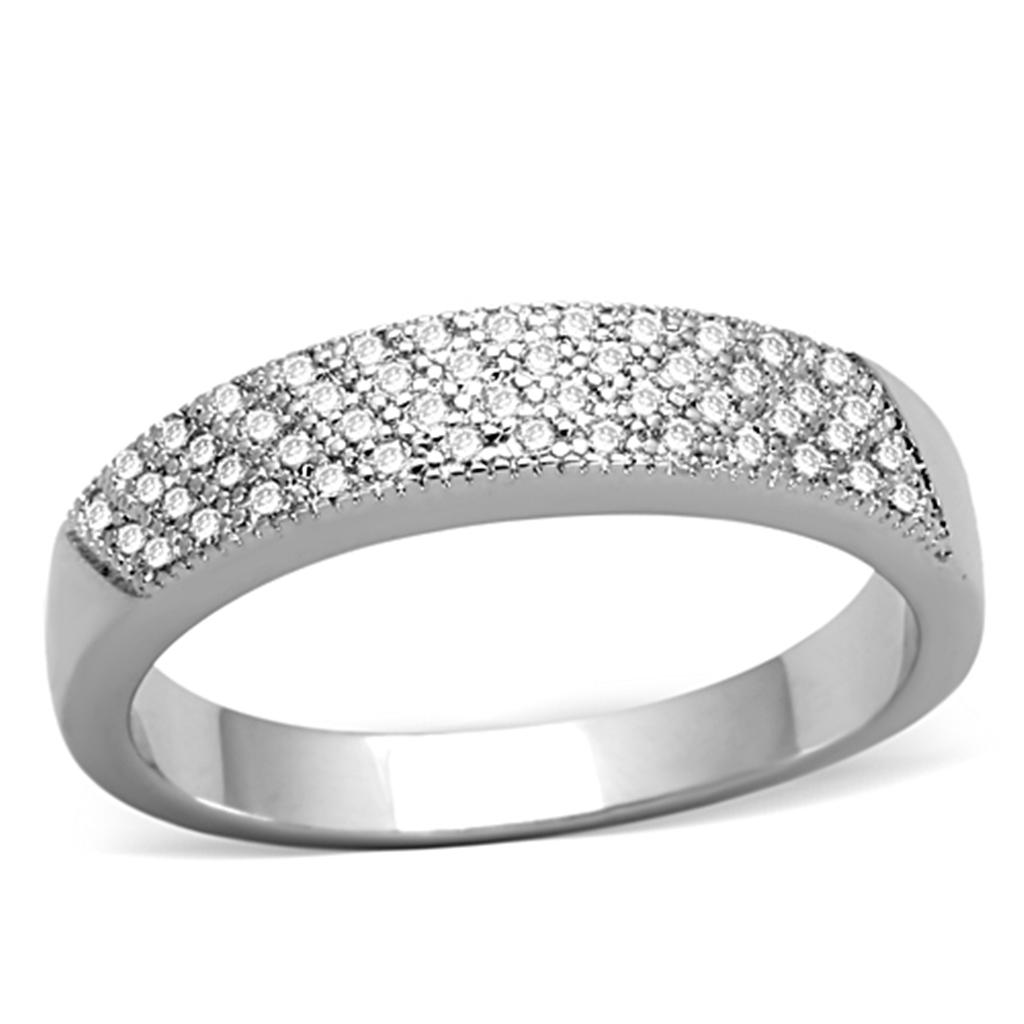3W482 - Rhodium Brass Ring with AAA Grade CZ  in Clear-0