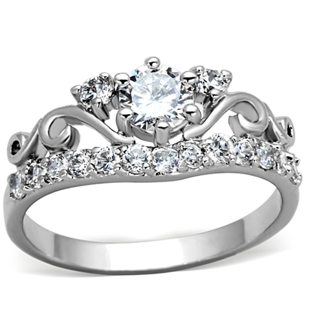3W483 - Rhodium Brass Ring with Top Grade Crystal  in Clear-0
