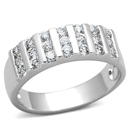 3W488 - Rhodium Brass Ring with AAA Grade CZ  in Clear-0