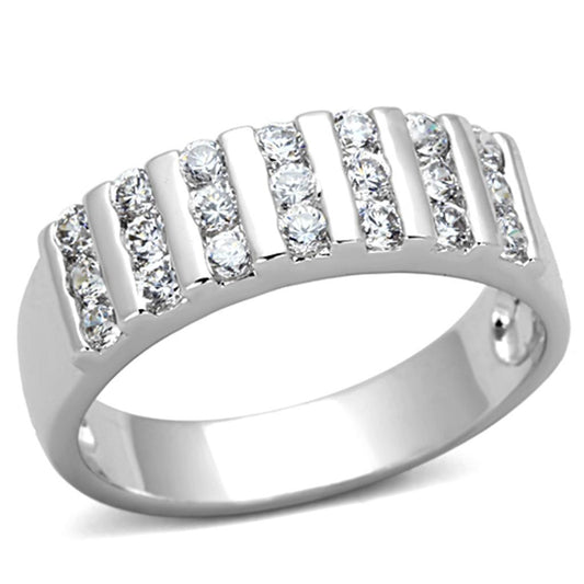 3W488 - Rhodium Brass Ring with AAA Grade CZ  in Clear-0