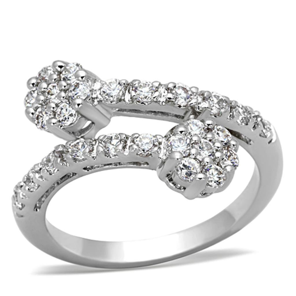 3W490 - Rhodium Brass Ring with AAA Grade CZ  in Clear-0