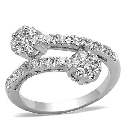 3W490 - Rhodium Brass Ring with AAA Grade CZ  in Clear-0