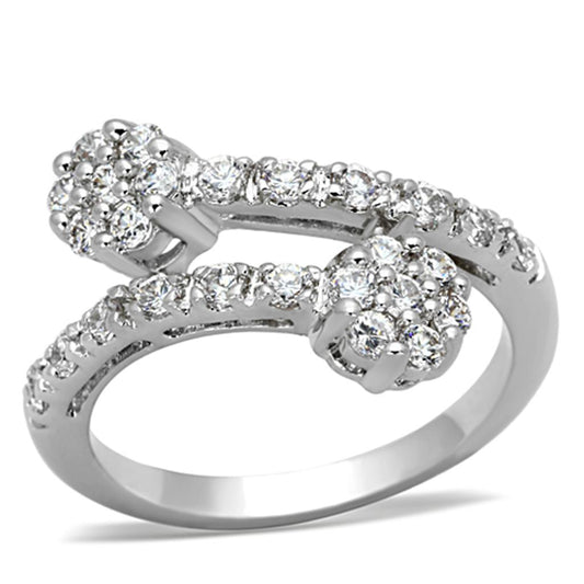 3W490 - Rhodium Brass Ring with AAA Grade CZ  in Clear-0