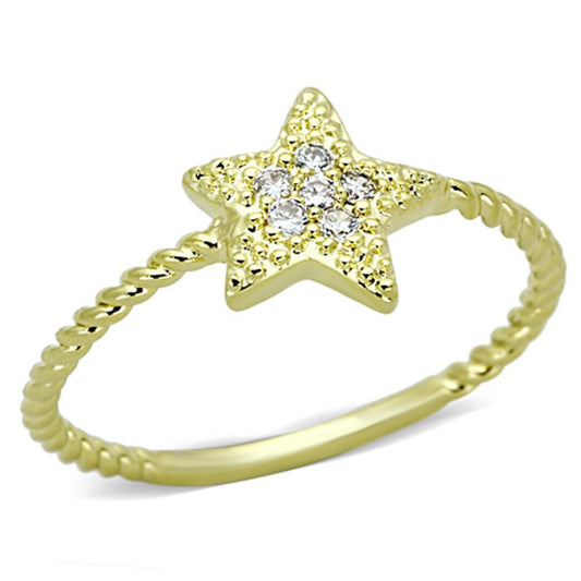 3W500 - Gold Brass Ring with AAA Grade CZ  in Clear-0