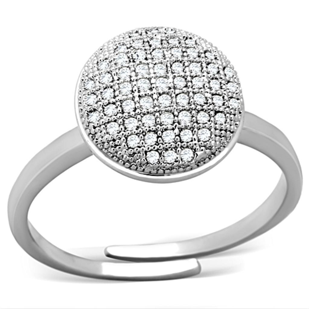 3W502 - Rhodium Brass Ring with AAA Grade CZ  in Clear-0
