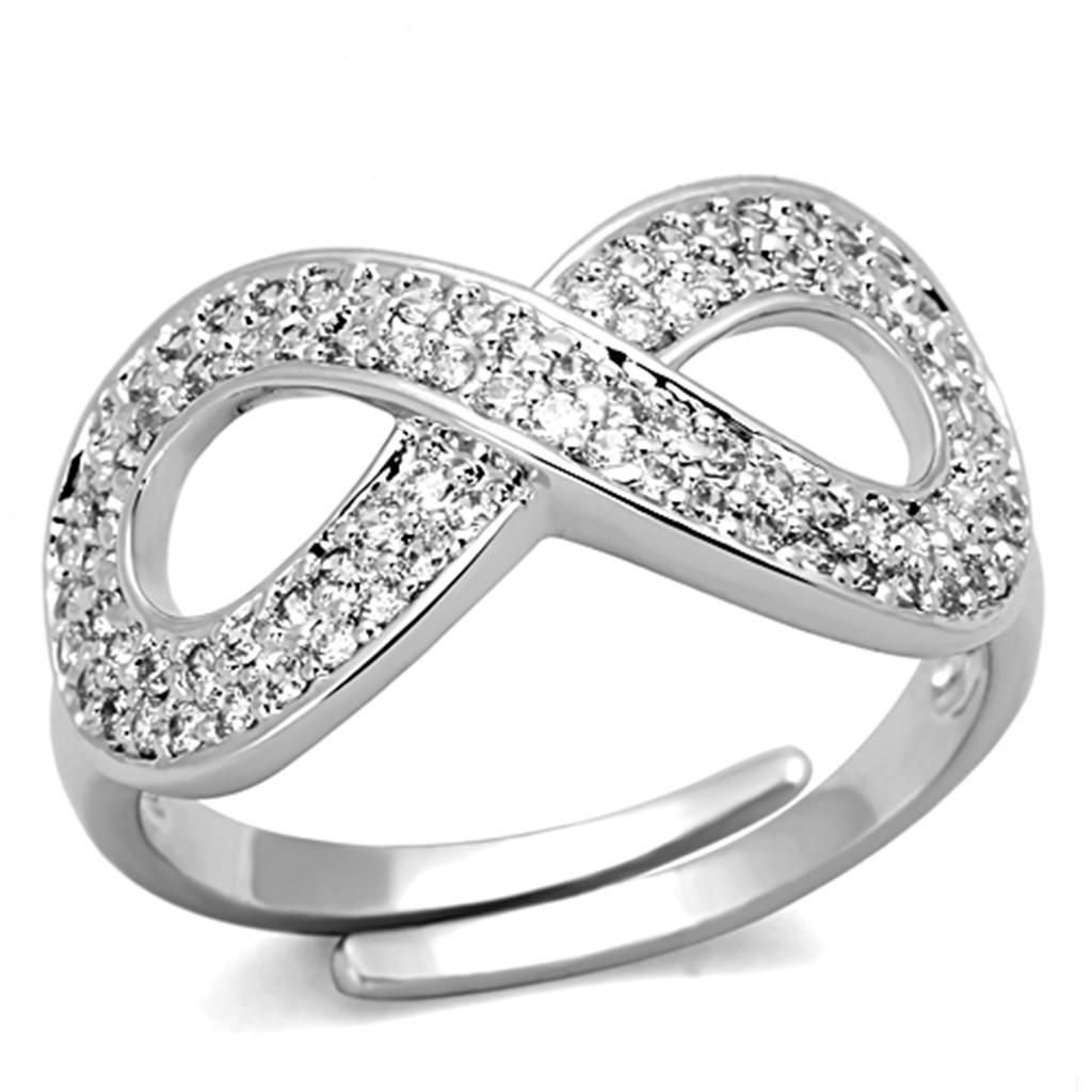 3W503 - Rhodium Brass Ring with AAA Grade CZ  in Clear-0