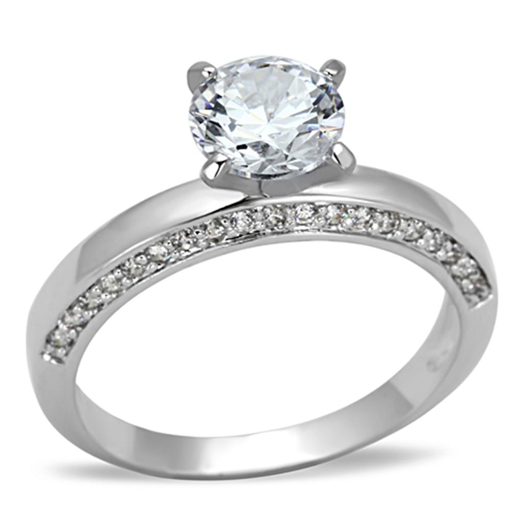 3W504 - Rhodium Brass Ring with AAA Grade CZ  in Clear-0