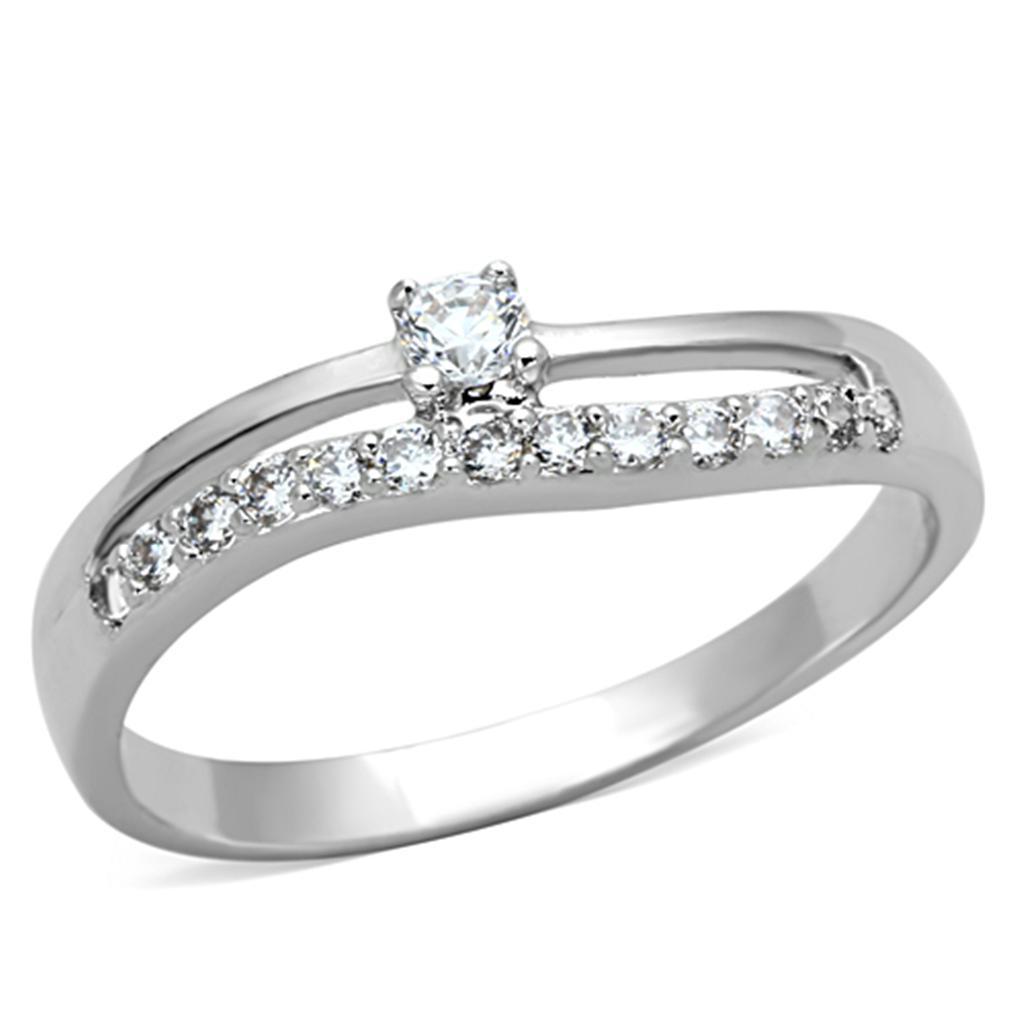 3W505 - Rhodium Brass Ring with AAA Grade CZ  in Clear-0