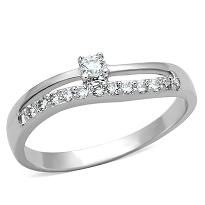 3W505 - Rhodium Brass Ring with AAA Grade CZ  in Clear-0