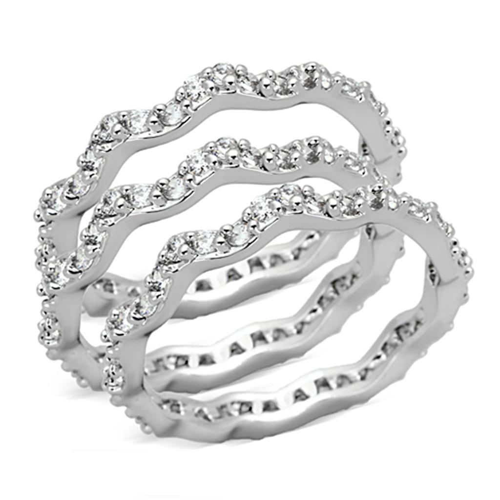 3W508 - Rhodium Brass Ring with AAA Grade CZ  in Clear-0