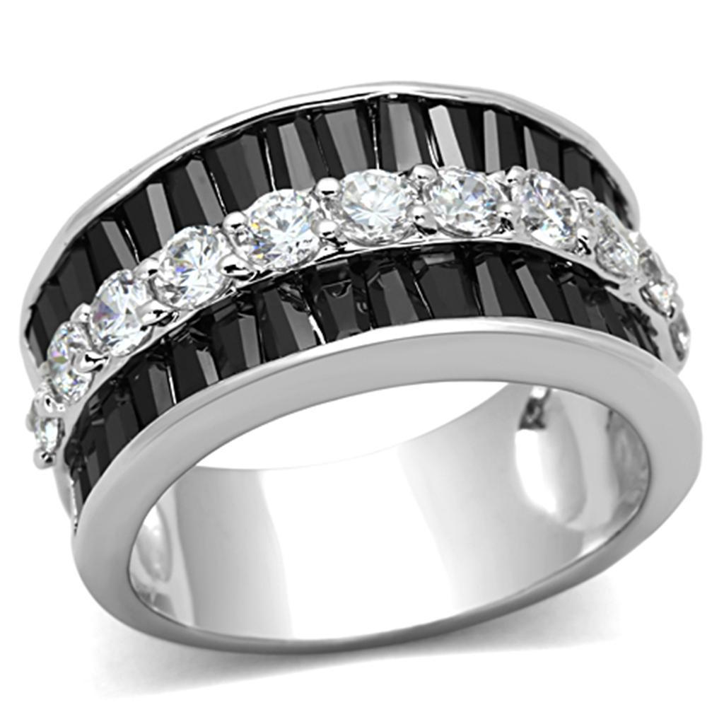 3W513 - Rhodium Brass Ring with AAA Grade CZ  in Black Diamond-0