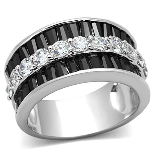 3W513 - Rhodium Brass Ring with AAA Grade CZ  in Black Diamond-0