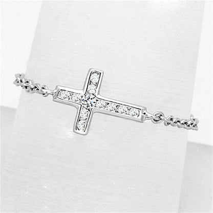 3W519 - Rhodium Brass Ring with AAA Grade CZ  in Clear-0