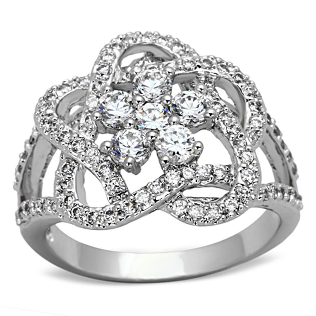 3W523 - Rhodium Brass Ring with AAA Grade CZ  in Clear-0