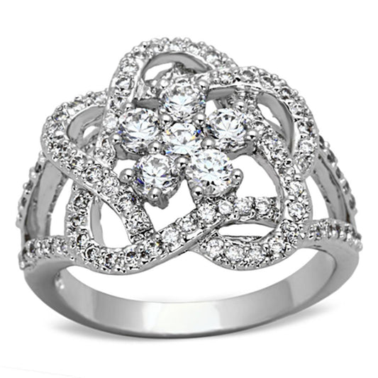 3W523 - Rhodium Brass Ring with AAA Grade CZ  in Clear-0