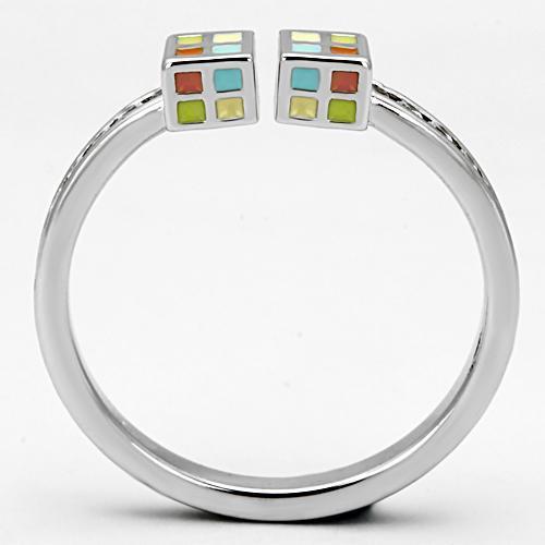 3W525 - Rhodium Brass Ring with AAA Grade CZ  in Clear-2