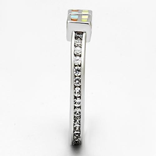 3W525 - Rhodium Brass Ring with AAA Grade CZ  in Clear-3