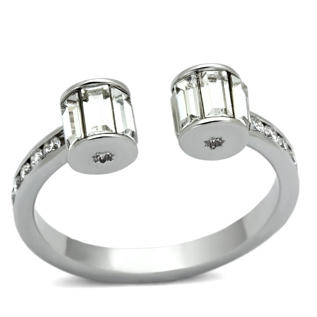 3W526 - Rhodium Brass Ring with Top Grade Crystal  in Clear-0