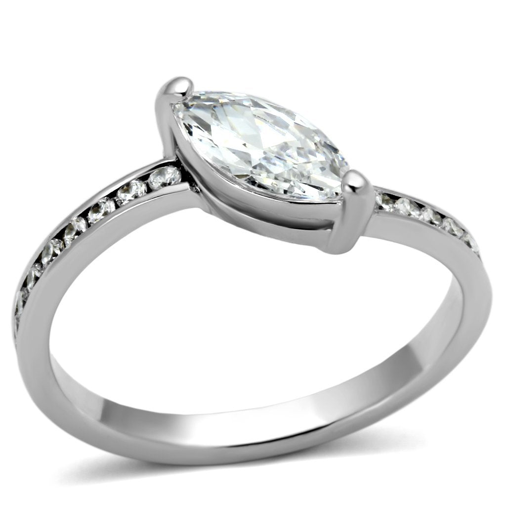 3W528 - Rhodium Brass Ring with AAA Grade CZ  in Clear-0