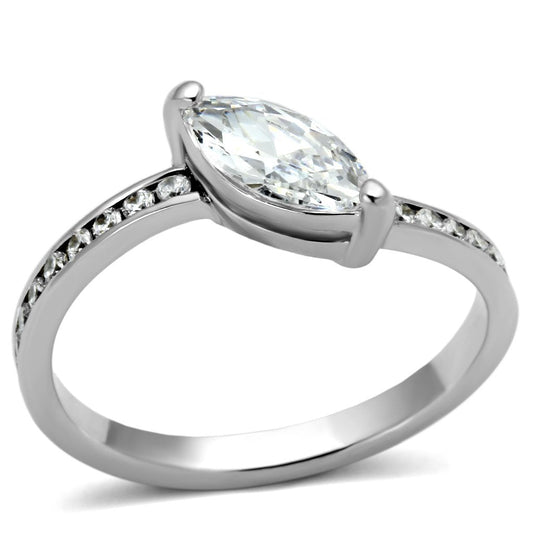 3W528 - Rhodium Brass Ring with AAA Grade CZ  in Clear-0