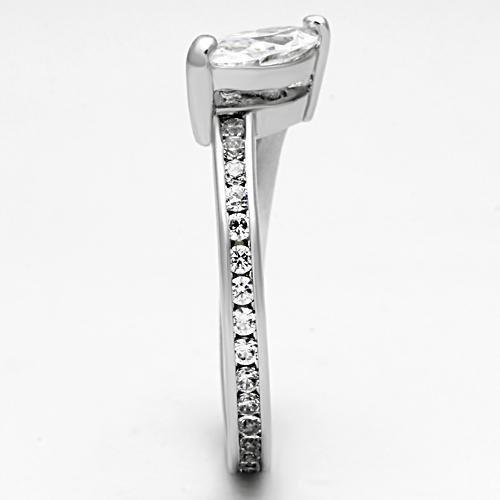 3W528 - Rhodium Brass Ring with AAA Grade CZ  in Clear-3