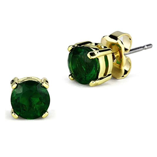 3W558 - Gold Brass Earrings with Synthetic Synthetic Glass in Emerald-0