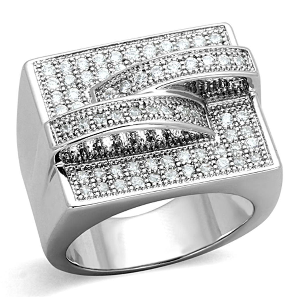 3W562 - Rhodium Brass Ring with AAA Grade CZ  in Clear-0