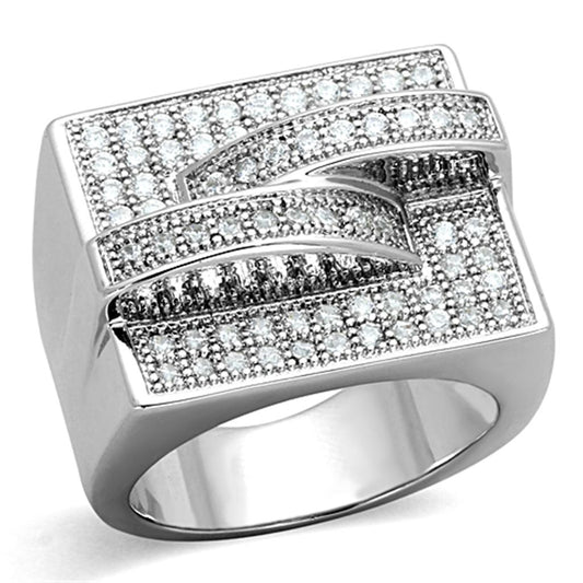 3W562 - Rhodium Brass Ring with AAA Grade CZ  in Clear-0