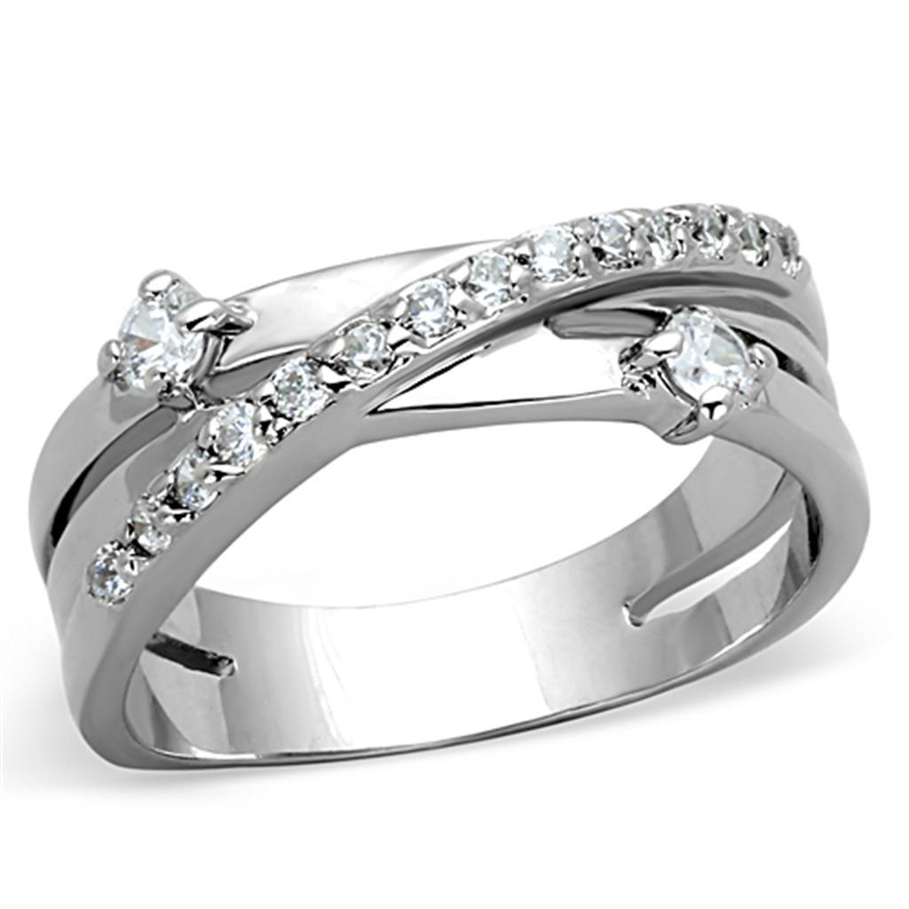 3W565 - Rhodium Brass Ring with AAA Grade CZ  in Clear-0