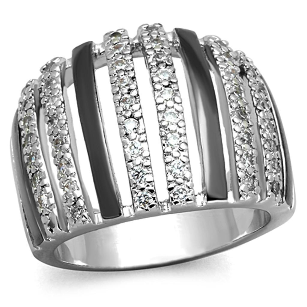 3W567 - Rhodium + Ruthenium Brass Ring with AAA Grade CZ  in Clear-0